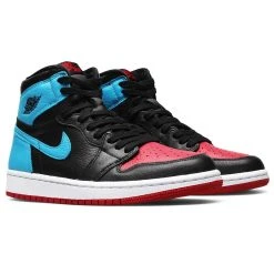 Salomon Shop -Salomon Shop W AIR JORDAN 1 HIGH OG BLACK DK POWDER BLUE GYM RED CD0461 046 quarter